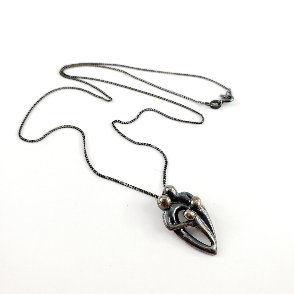 Genuine sterling silver necklace - family pendant - black silver - modern